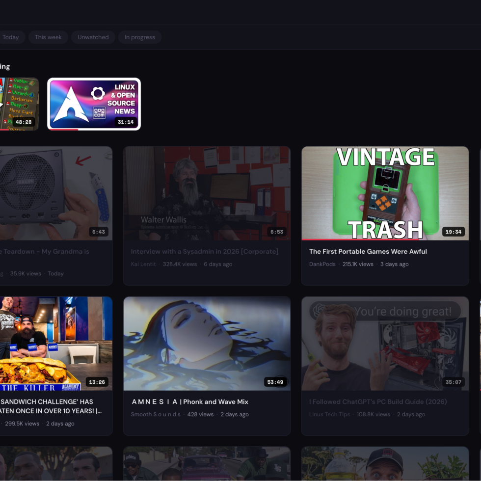 UnTube Web-Interface Feed-Ansicht